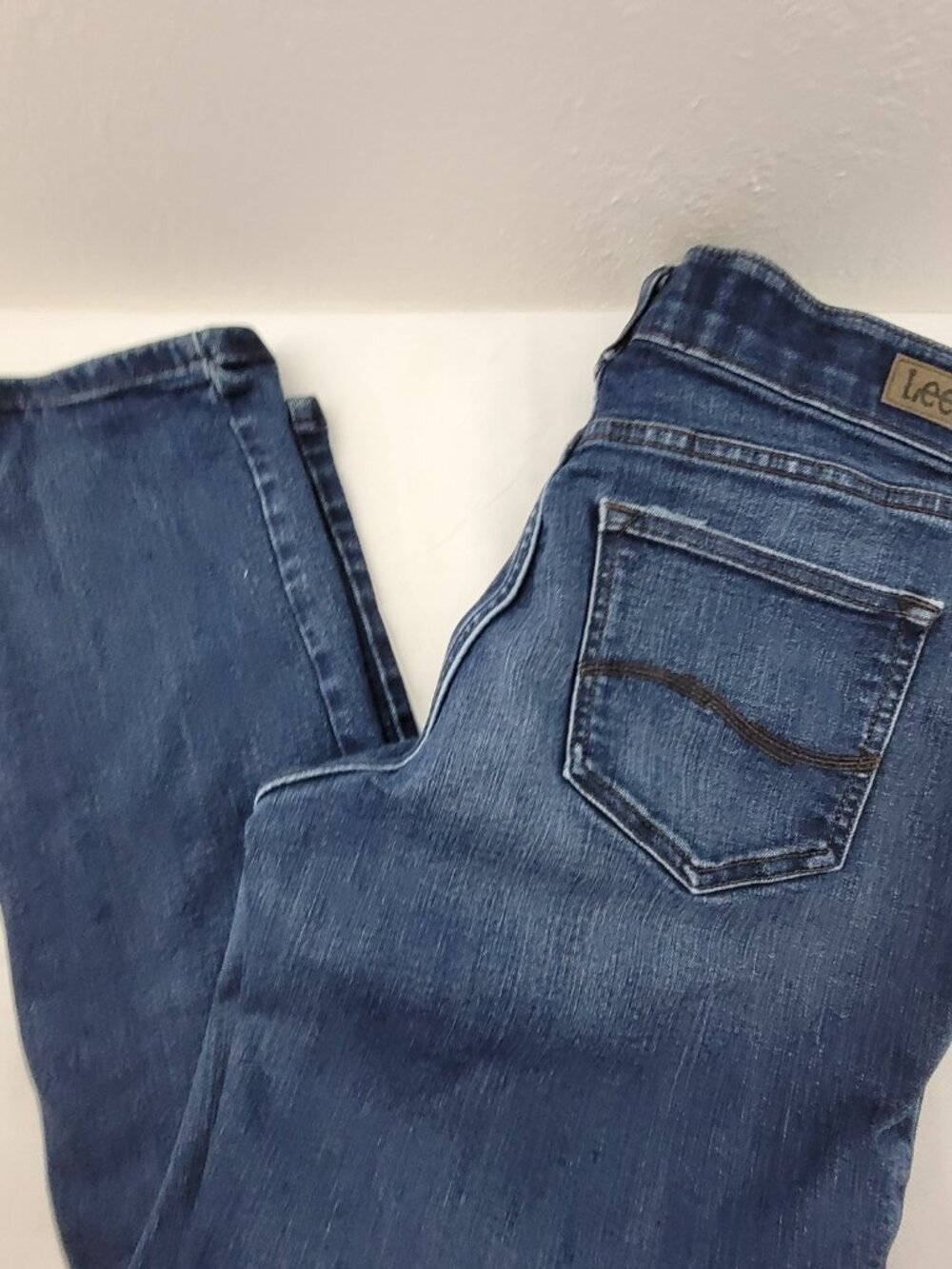 Lee Jeans Women's 12 Blue Stretch Denim Regular Fit Straight Leg Flex Motion